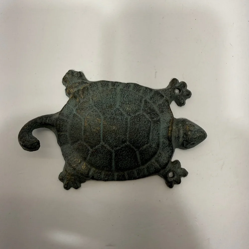 Vintage Style Cast Iron Sea Turtle Wall Hook Verdigris Green Coastal Decor Mount